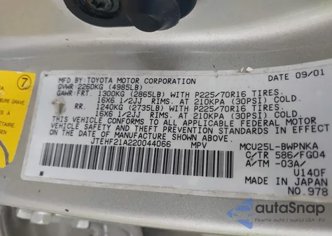 2002 Toyota Highlander V6 из США, поврежденный, VIN JTEHF21A220044066